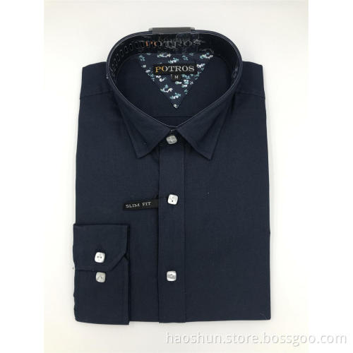 Standard Collar Solid Color Dark Slim Fit Shirts